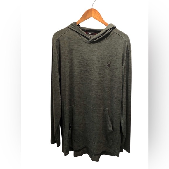 Spyder Activewear Mens Green Marled Knit Pullover Hoodie L/S Stretch - Picture 1 of 6